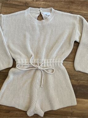 Lucca Cream Knit Drawstring Romper